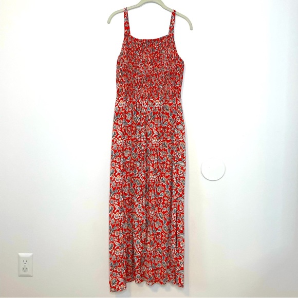 Old Navy Dresses & Skirts - Old Navy Floral Paisley Smocked Midi Dress M Red White Blue Spaghetti Strap NWT